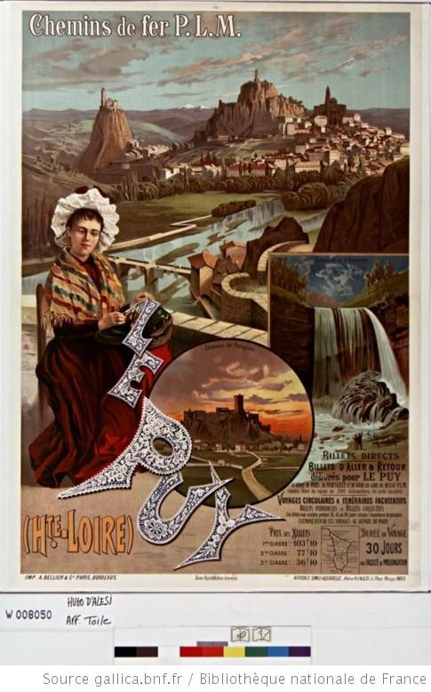 affiche publicitaire cascade de la Baume le puy en velay, dentelles